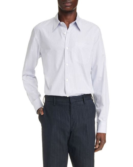 Dries Van Noten Corbino Stripe Cotton Button-Up Shirt 36 Us