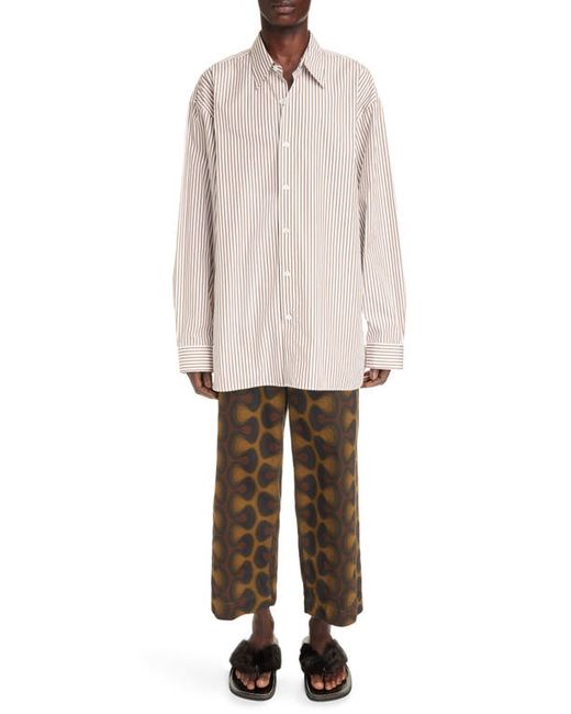 Dries Van Noten Calander Stripe Oversize Cotton Button-Up Shirt Small