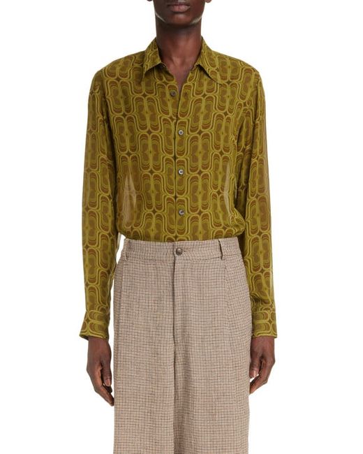 Dries Van Noten Celdon Print Semisheer Button-Up Shirt 38 Us