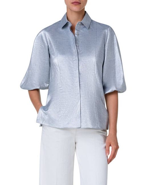 Akris Punto Metallic Puff Sleeve Button-Up Shirt