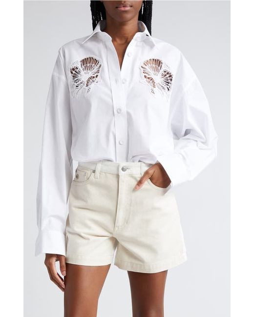 Stella McCartney Cornelli Floral Embroidered Cutout Oversize Cotton Button-Up Shirt