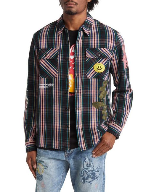 Billionaire Boys Club Mantra Plaid Embroidered Button-Up Overshirt Small