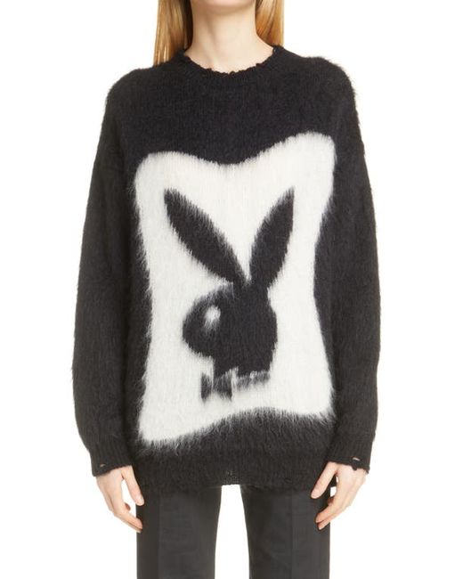 Saint Laurent Oversize Playboy Intarsia Mohair Blend Sweater Noir/Naturel