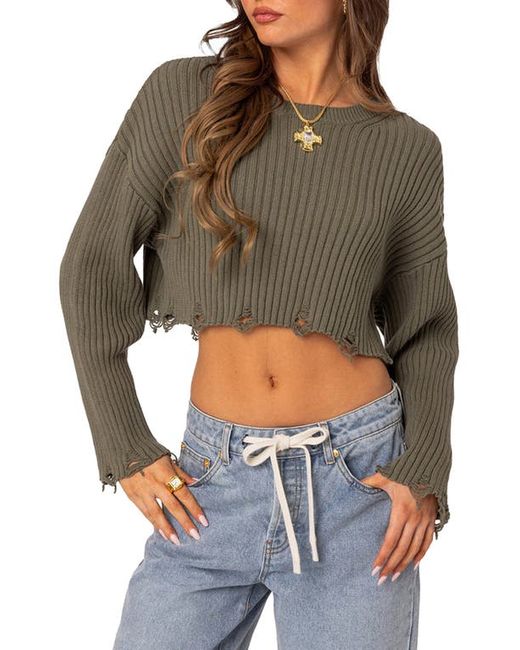 Edikted Oversize Distressed Rib Crop Sweater X-Small
