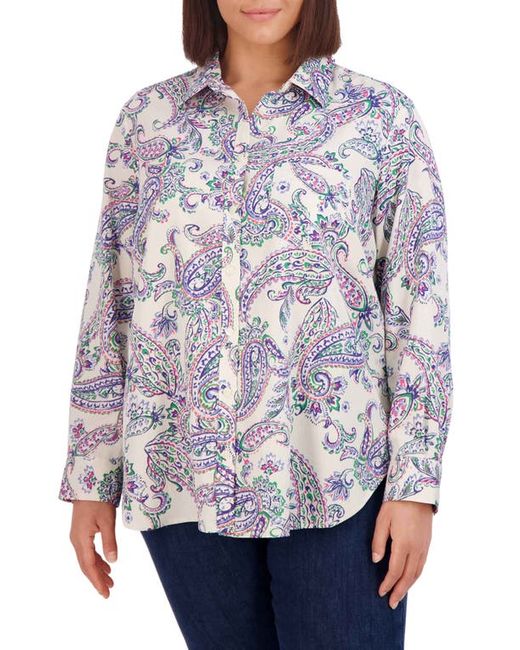 Foxcroft Paisley Cotton Sateen Boyfriend Button-Up Shirt 1X