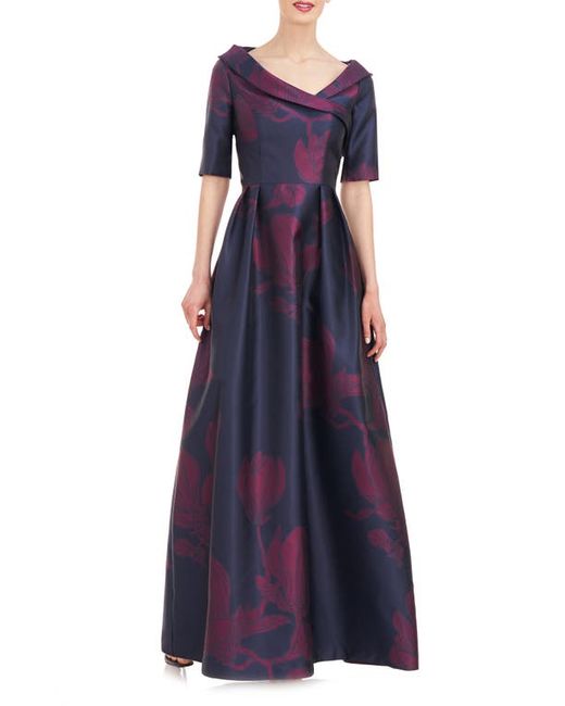 Kay Unger Coco Print Gown Carbon/Boysenberry