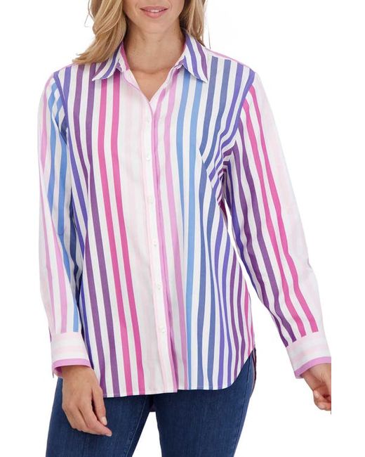 Foxcroft Stripe Boyfriend Button-Up Shirt X-Small