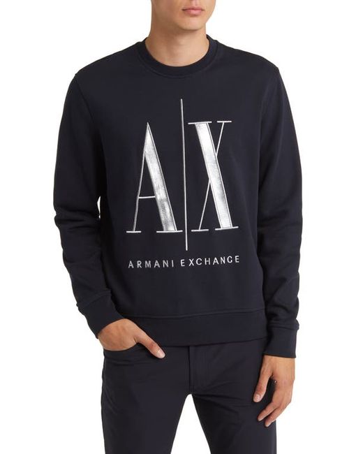 Armani Exchange Embroidered Metallic Icon Logo Sweatshirt