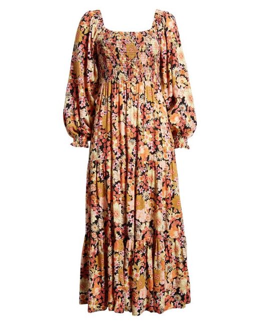 Rip Curl Mystic Floral Smocked Long Sleeve Maxi Dress X-Small