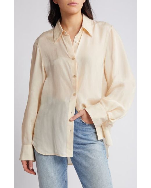 Other Stories Long Sleeve Satin Button-Up Shirt X-Small