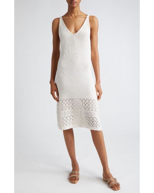 Eleventy Sequin Sleeveless Cotton Linen Blend Pointelle Sweater Dress Small