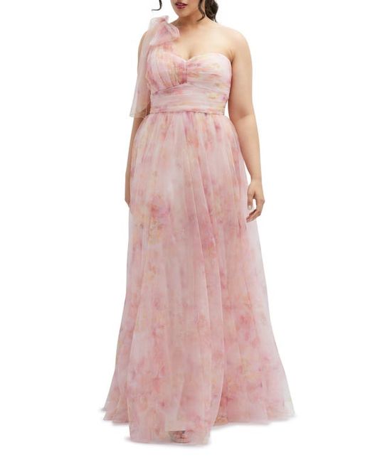 Dessy Collection Floral Tulle One-Shoulder Gown
