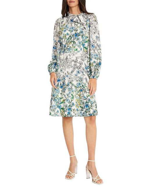 Maggy London Floral Print Long Sleeve Dress Ivory