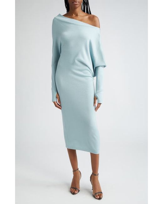 Tom Ford One-Shoulder Long Sleeve Cashmere Silk Midi Sweater Dress X-Small