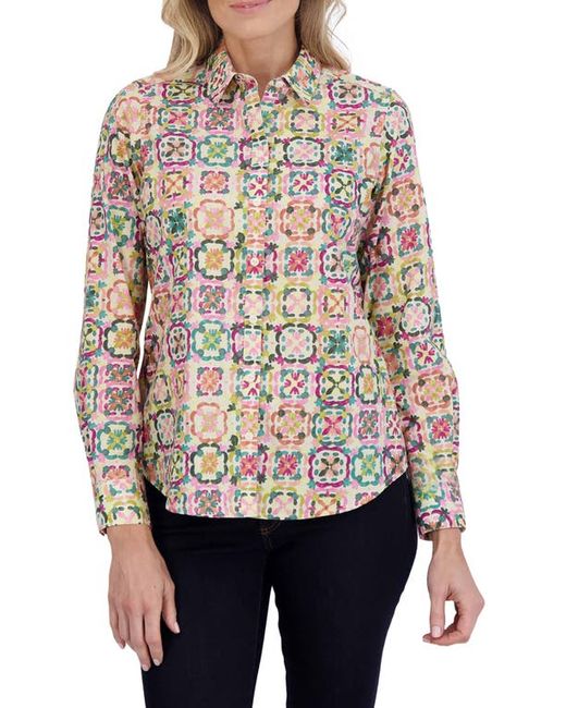 Foxcroft Zoey Watercolor Cotton Button-Up Shirt