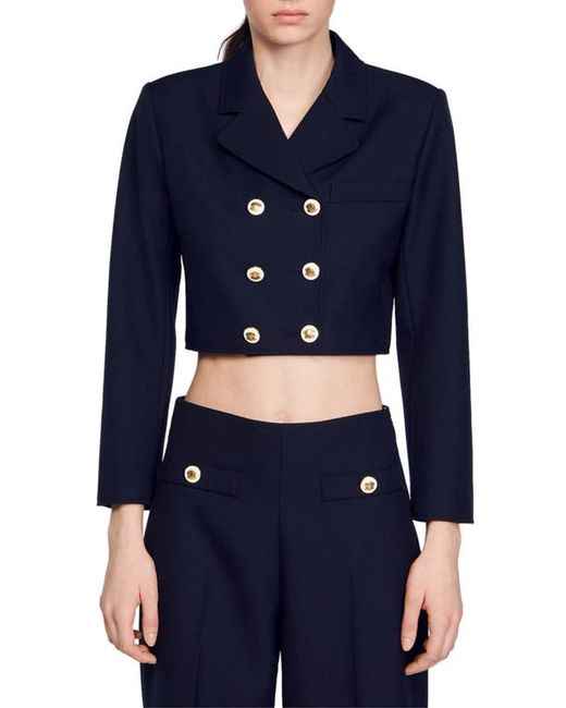 Sandro Ales Double-Breasted Wool Blend Crop Blazer