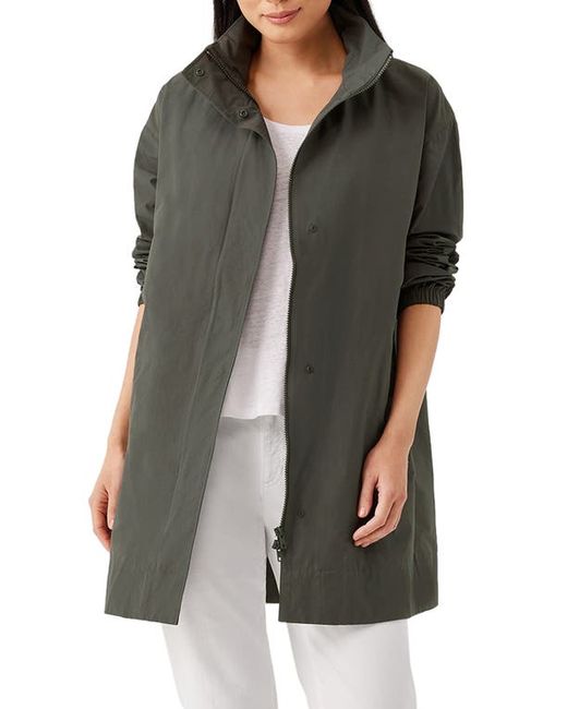 Eileen Fisher Stand Collar Hidden Hood Organic Cotton Blend Coat