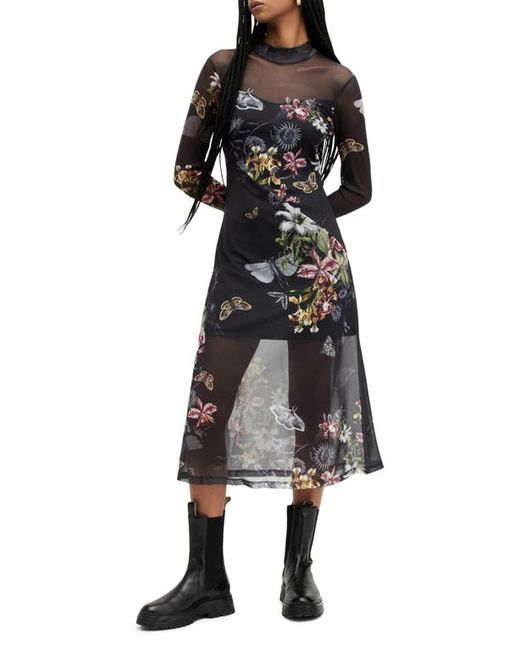 AllSaints Hanna Sanibel Floral Print Long Sleeve Mesh Maxi Dress