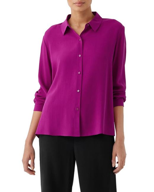 Eileen Fisher Classic Collar Easy Silk Button-Up Shirt