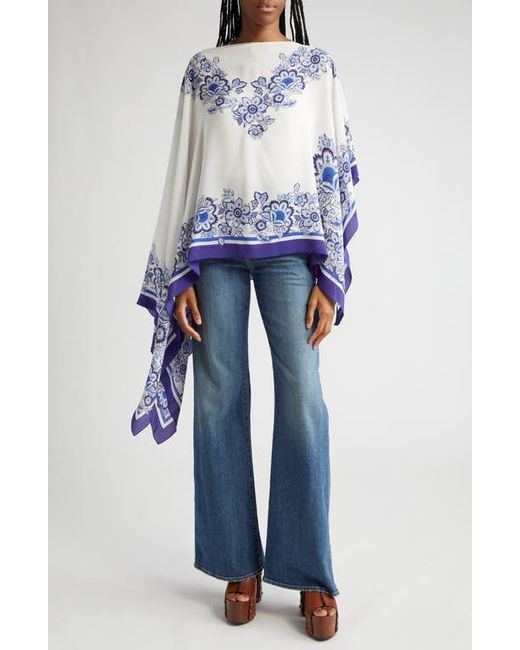 Etro Placed Floral Print Silk Poncho