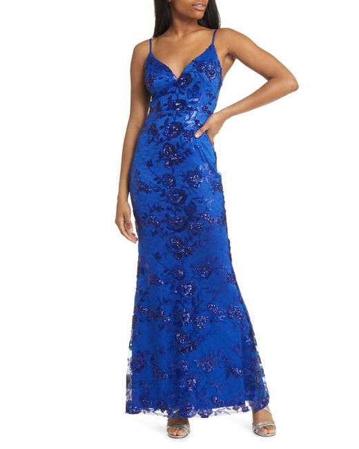 Lulus Shine Language Floral Sequined Lace Gown