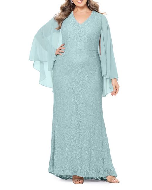 Betsy & Adam Lace Cape Sleeve Gown