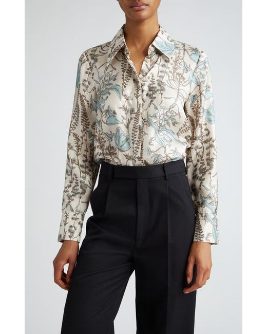 Lafayette 148 New York Floral Trail Silk Twill Button-Up Shirt