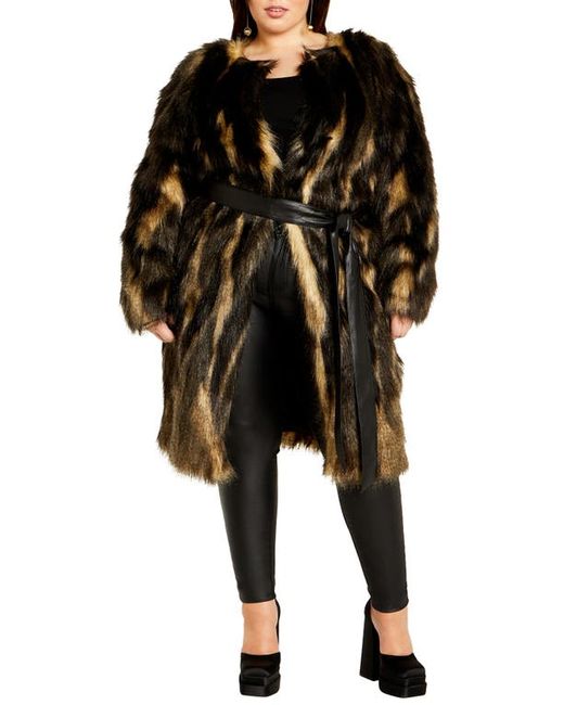 City Chic Diva Belted Faux Fur Coat