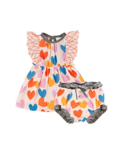 Miki Miette Heart Ruffle Short Sleeve Cotton Dress Bloomers