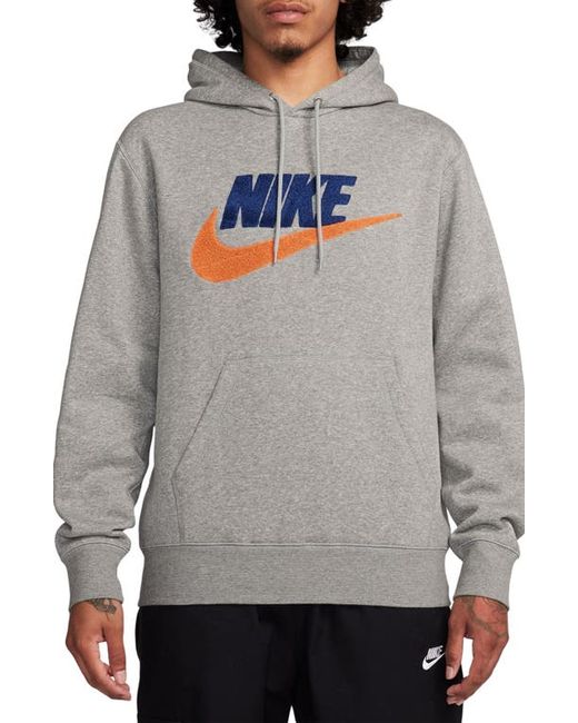 Nike Cotton Blend Fleece Hoodie Dk Grey Heather/Safety Orange