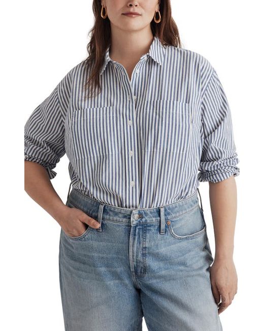 Madewell Stripe Patch Pocket Oversize Poplin Button-Up Shirt