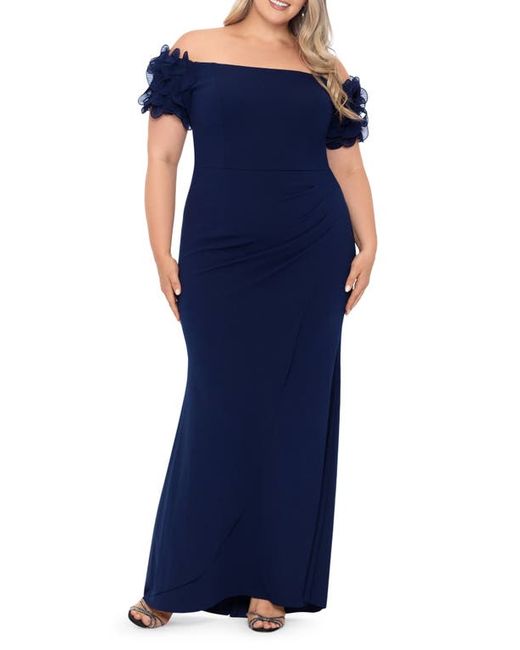 Xscape Ruffle Sleeve Off the Shoulder Gown