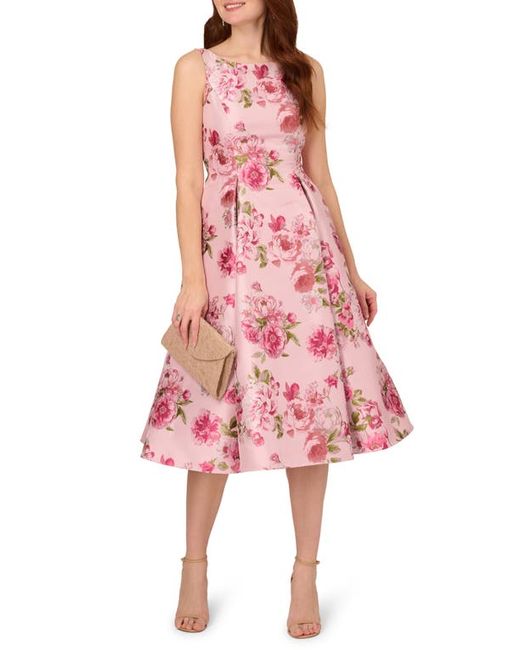 Adrianna Papell Floral Jacquard Fit Flare Cocktail Midi Dress