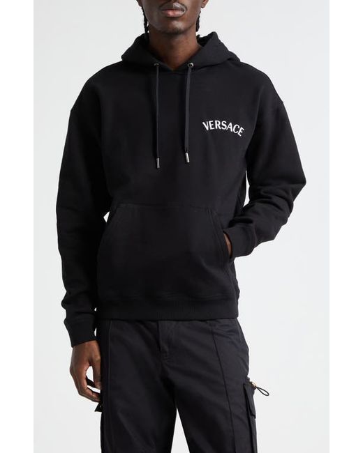 Versace Milano Stamp Embroidered Cotton Jersey Hoodie