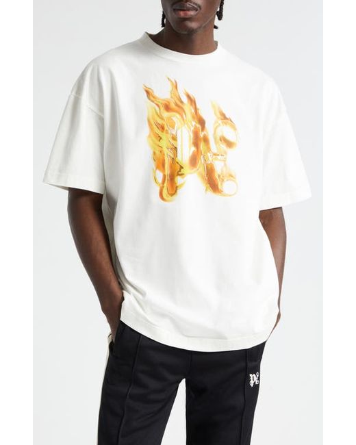 Palm Angels Burning Monogram Cotton Graphic T-Shirt