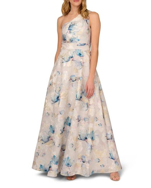 Aidan Mattox by Adrianna Papell Metallic Floral Jacquard One-Shoulder Gown
