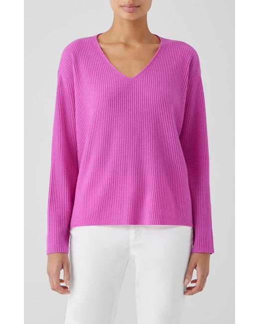 Eileen Fisher V-Neck Cashmere Rib Pullover Sweater