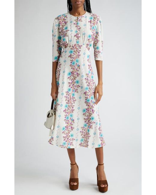 Etro Floral Print Puff Sleeve Midi Dress