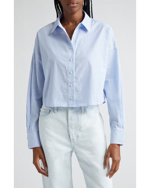 Favorite Daughter The Crop Stripe Cotton Button-Up Shirt White