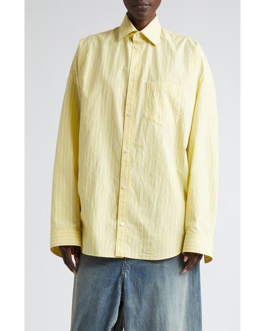 Balenciaga Stripe Cocoon Poplin Button-Up Shirt Light Yellow