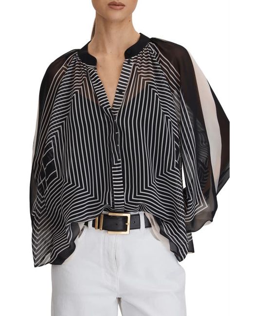 Reiss Charli Stripe Split Sleeve Top Black/Cream