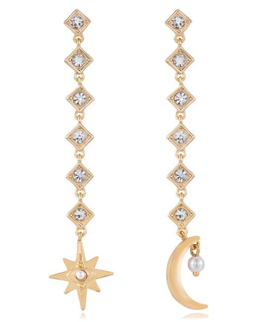 Ettika Star Moon Imitation Pearl Linear Drop Earrings
