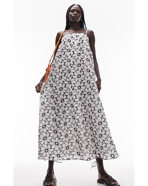 TopShop Floral Embroidered Swing Midi Sundress