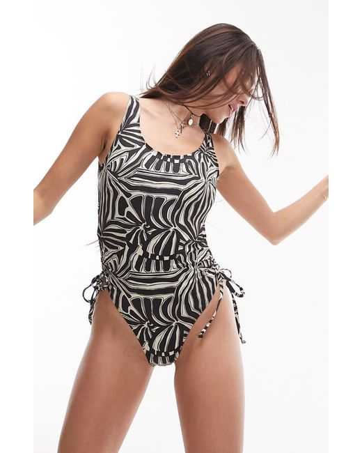 TopShop Cinched Abstract Print One-Piece Swimsuit