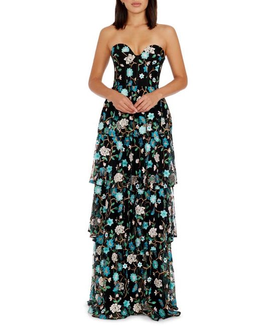 Dress the population Layana Floral Embroidery Strapless Gown