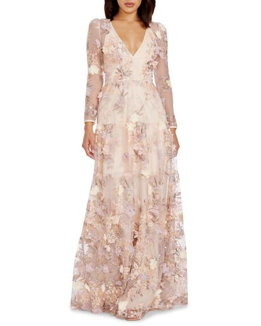 Dress the population Angelina Floral Embroidery Long Sleeve Gown