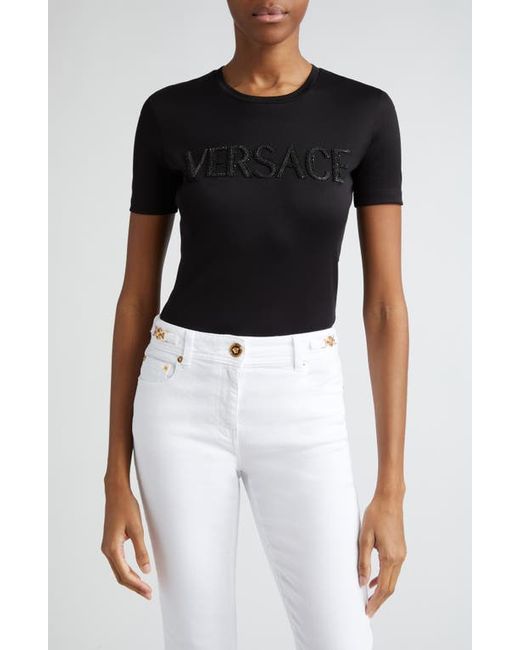 Versace Slim Fit Crystal Embellished Logo T-Shirt