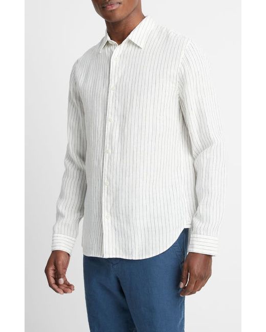 Vince Bayside Stripe Linen Button-Up Shirt Optic Deep Indigo