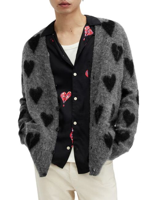 AllSaints Amore Fuzzy Heart Cardigan Grey/Black