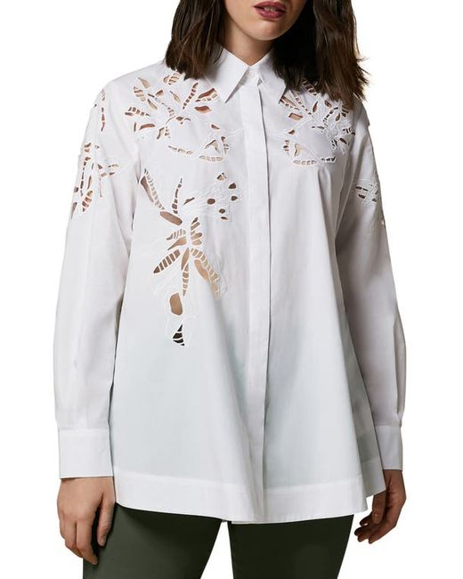 Marina Rinaldi Embroidered Floral Cutwork Cotton Button-Up Shirt